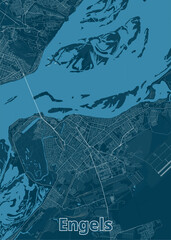 Engels, Russia artistic blueprint map poster