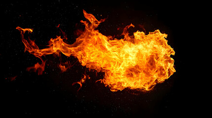 Obraz premium Fiery Orange and Yellow Flames Dancing Against a Black Background, Creating a Dynamic and Powerful Visual with Sparks and Flickering Lights