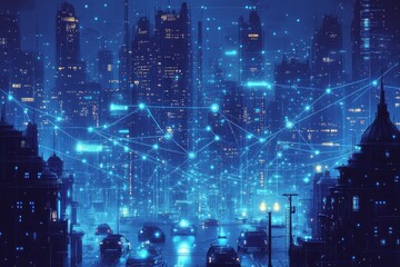 Obraz premium The Connected Skyline, Smart Cities and IoT Integration