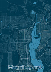 Magnitogorsk, Russia artistic blueprint map poster