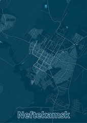 Neftekamsk, Russia artistic blueprint map poster