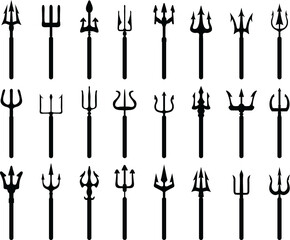 Set of tridents, black silhouettes 