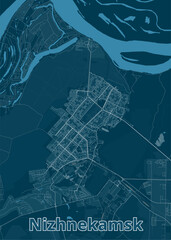 Nizhnekamsk, Russia artistic blueprint map poster