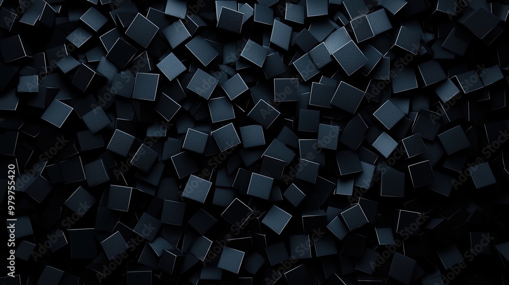 Aufkleber a close-up view of numerous black cubes arranged randomly, creating a visually striking abstract bac