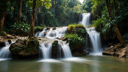 Kuang Si waterfalls in the jungle, Laos.