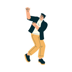 Man at Musical Festival Dancing Have Rest Vector Illustration