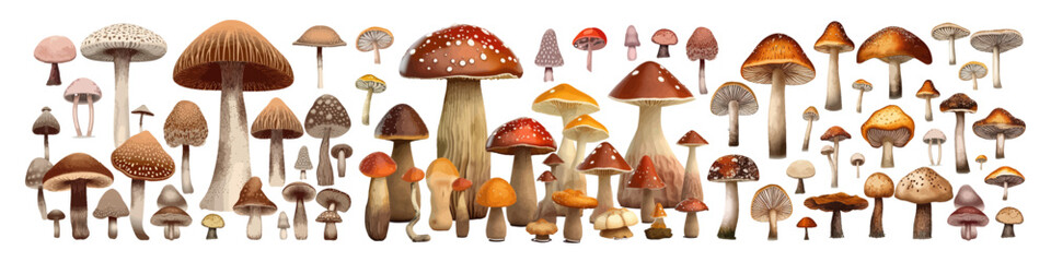 Hand drawn mushrooms collection. Mushrooms plants.