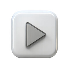 3D square play button icon on black background, symbolizing digital media control and playback.