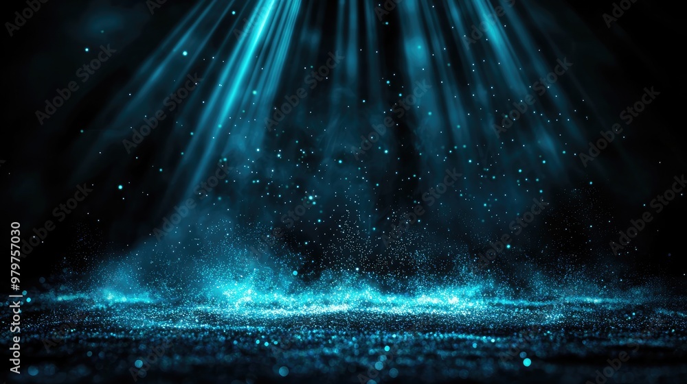 Poster a stunning blue light ray effect creating a mystical atmosphere with particles in the air and a shim