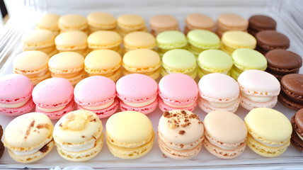 Obraz premium Many colorful macarons on the shelf for sale in the mall