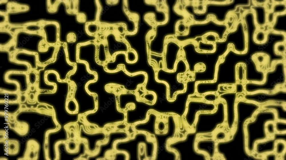 Poster abstract pattern with glowing golden lines on a black background.