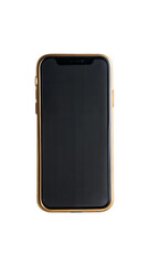 Gold smartphone icon isolated on black, symbolizing luxury tech and mobile communication.