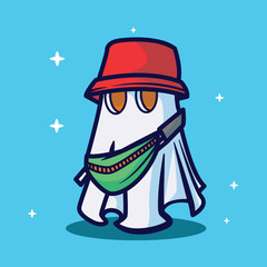 illustration of a ghost character with a funny pose and modern clothes vector
