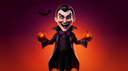Whimsical happy dracula Halloween on gradient black color background.
