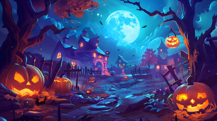 Obraz premium Halloween theme wallpaper haunted house horror watercolor style