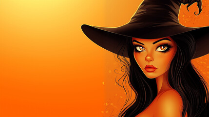 Closeup portrait silhouette Whimsical Witche Halloween on gradient black color background