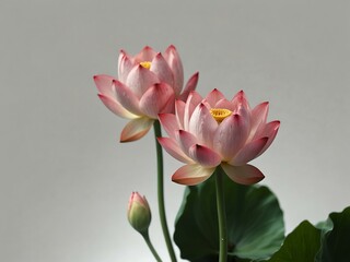 Lotus buds and blooming lotus isolated on white.