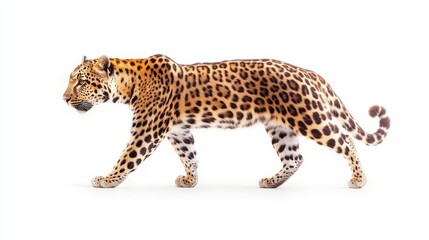 Obraz premium A leopard is walking on a white background