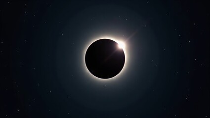 Total solar eclipse showing suns corona ring and stars in dark sky