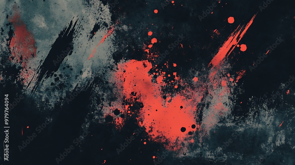 Poster abstract red and grey splatters on a dark background