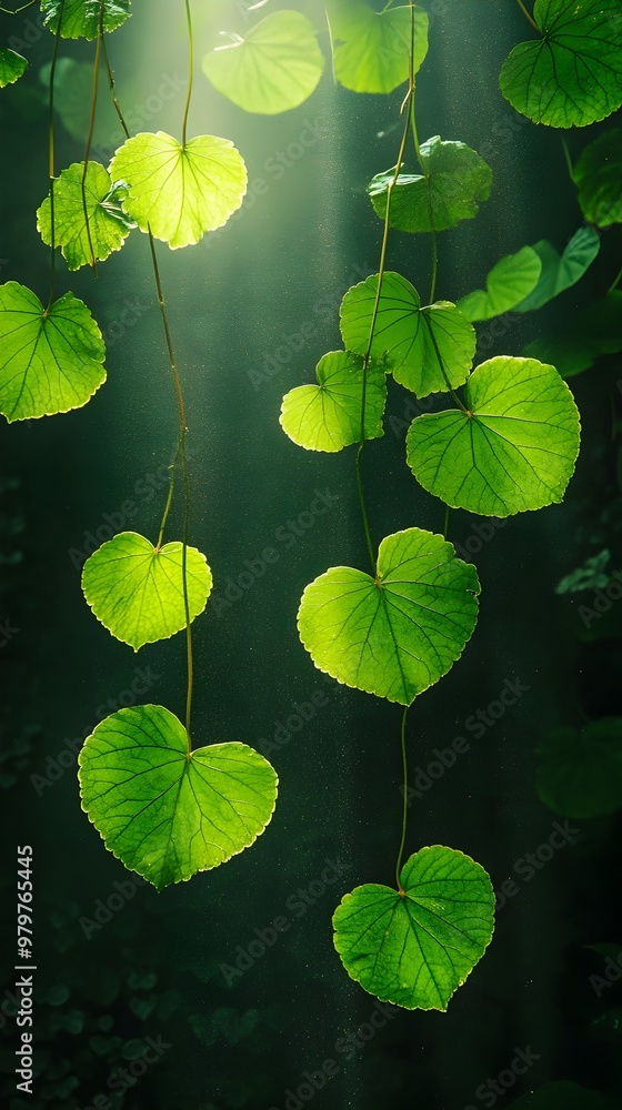 Poster Ethereal Abstract Leaves Pattern with Gentle Sunlight Filtering Through