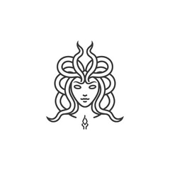 Line Art Illustration of a Woman with Snake Like Hair