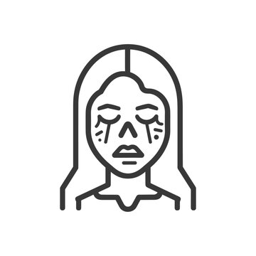 recommend clip art: Line Art Illustration of a Woman with Closed Eyes and Facial Imperfections