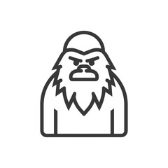 Line Art Illustration of a Yeti with Fur and a Frown
