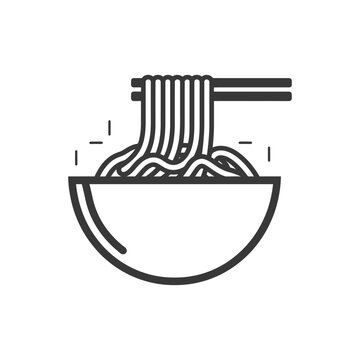 recommend clip art: Line art illustration of chopsticks lifting noodles from a bowl