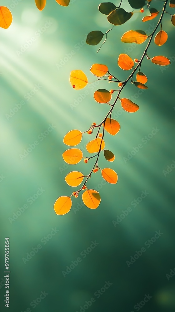 Poster Ethereal Abstract Foliage Pattern with Sunlit Rays of Light