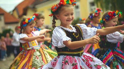 Traditional celebrations for national holidays in the Czech Republic. Dancing while wearing costumes