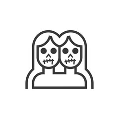 Line art illustration of two conjoined twins with sewn mouths