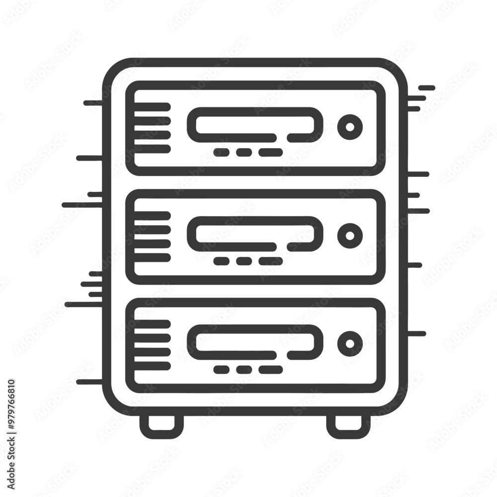 Aufkleber line drawing icon of a data server with three compartments