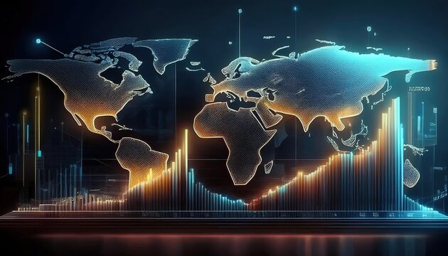 Trending bar with Earth's world map, business graphics