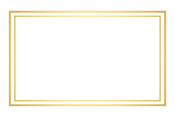 Gold rectangle frame isolated on transparent background. Simple golden frame border line. Framework, mockup template for design, text, covering, card, invitation. Design elements. PNG format
