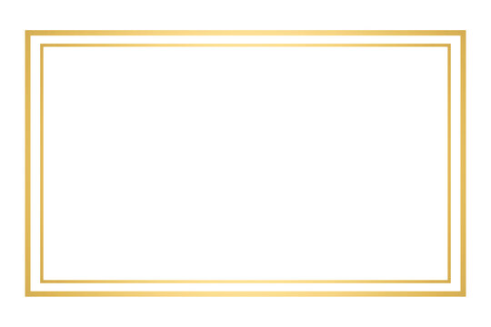 Gold rectangle frame isolated on transparent background. Simple golden frame border line. Framework, mockup template for design, text, covering, card, invitation. Design elements. PNG format