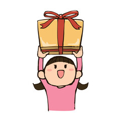 プレゼントを持った女の子の手描きイラスト
