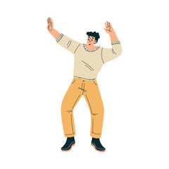Man at Musical Festival Dancing Have Rest Vector Illustration