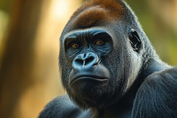 Obraz premium Male Gorilla Portrait. Majestic Silverback Ape in the Wild