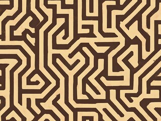  Intricate brown and wheat geometric pattern featuring maze-like shapes
