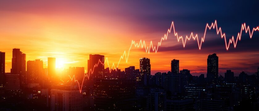 Time-lapse of a city skyline as interest rates decline, representing economic downturn