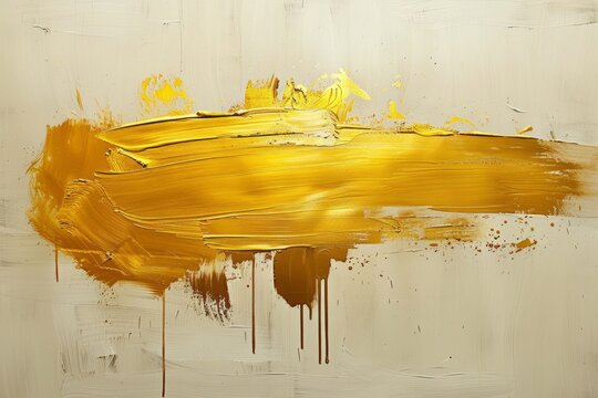 Gold paint dripping on white canvas creating golden texture background