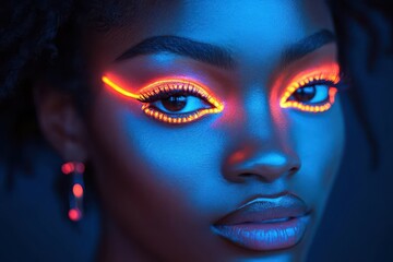 afrofuturistic portrait woman in luminous neon costume cyberpunk aesthetic