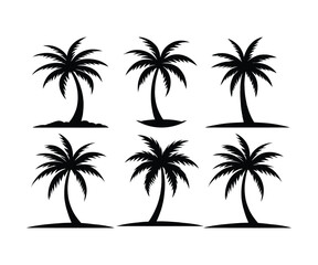 Black Palm Trees Set Isolated On White Background. Palm Silhouettes. Design Of Palm Trees For Posters, Banners, And Promotional Items. Vector Illustration. Palm Icon On White Background