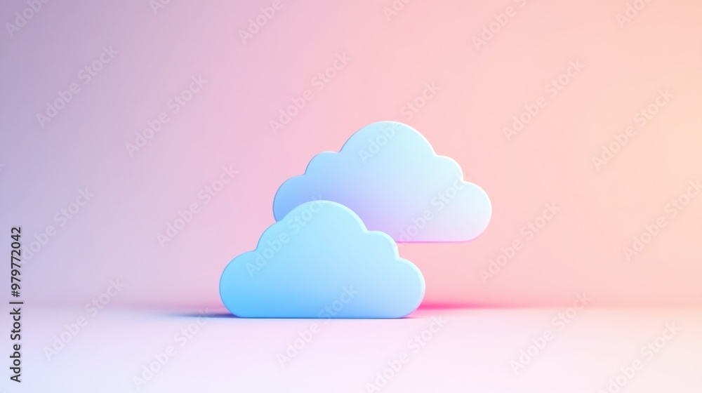 Poster two overlapping cloud icons, symbolizing the exchange of information in cloud computing.