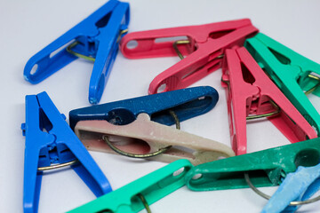 plastic cloth hanging clip colorful isolated white background