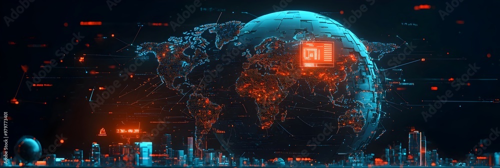 Poster Global Networking and Connectivity Across the World Map