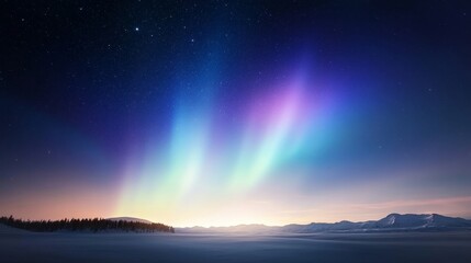 Aurora Borealis, vibrant colors over winter forest, peaceful night.