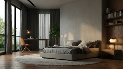 Modern room interior design, 3D illustration.