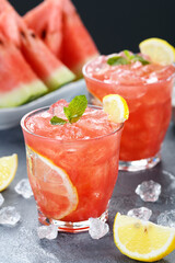 Cold summer drink made from watermelon with lemon and fresh mint.